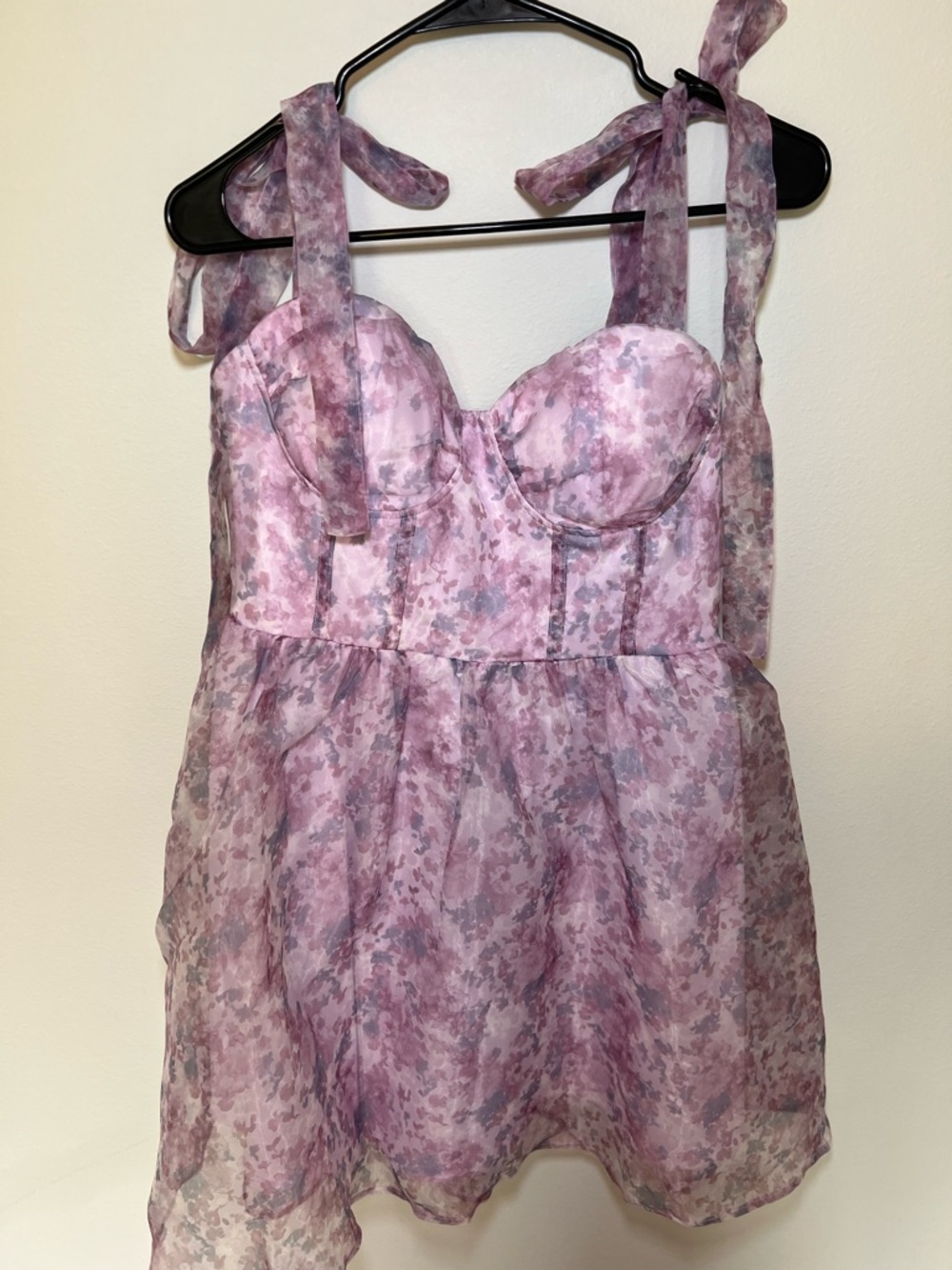 Francesca's Collections Pink Purple Floral Tie-Shoulder Mini Dress